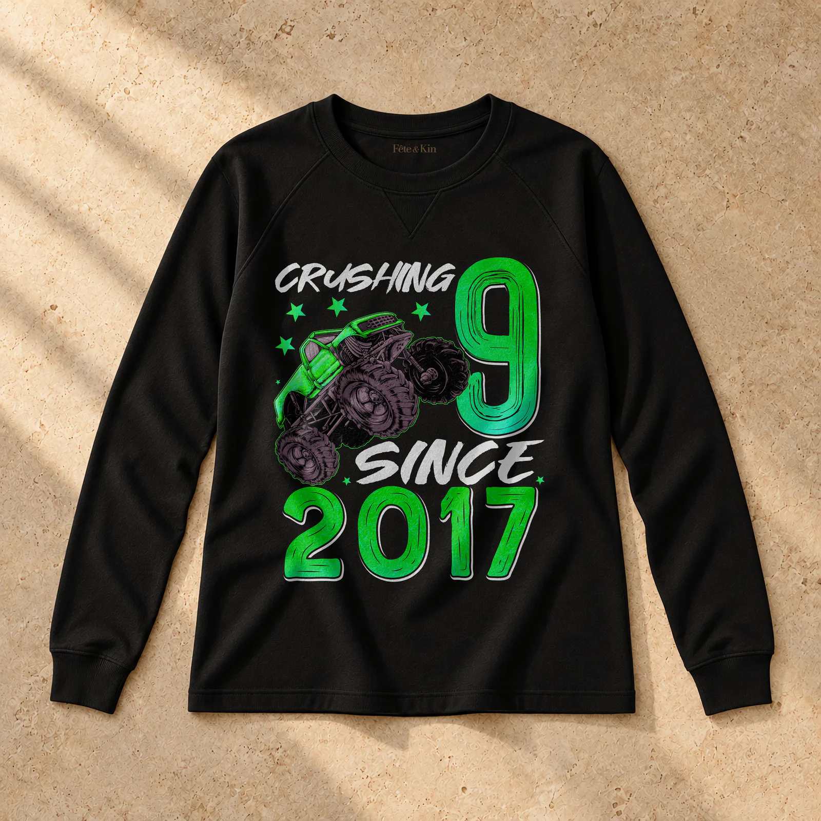 9 Year Old Boy Gifts in black on a Women's French Terry Long Sleeve Top — Product mockup