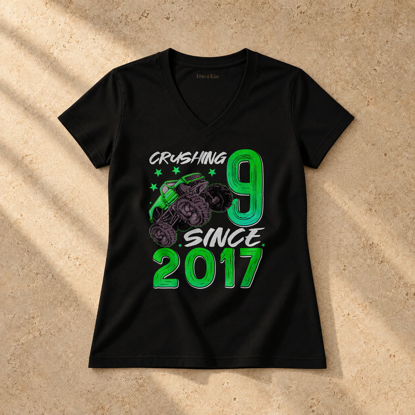 9 Year Old Boy Tshirts in white on a Women's Cotton V-Neck T-Shirt — Product mockup