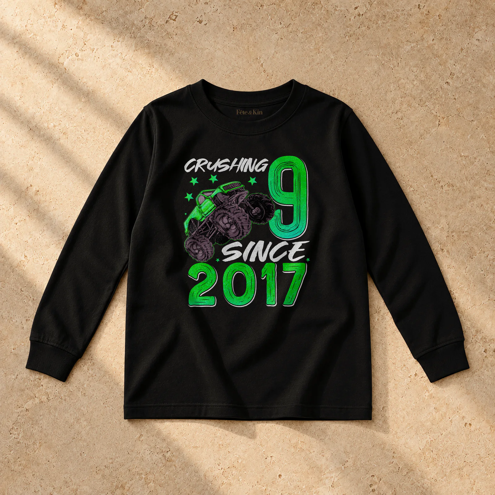 9 Birthday Present For Boys in white on a Youth Long Sleeve T-Shirt — Product mockup