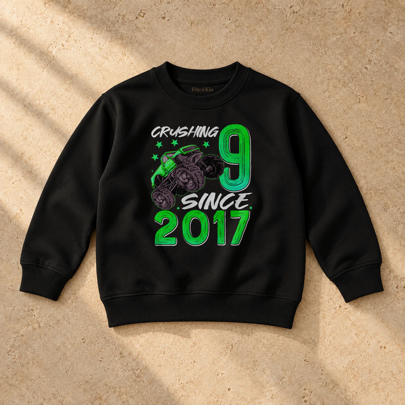 9th Birthday Gifts in white on a Youth Crewneck Sweatshirt — Product mockup