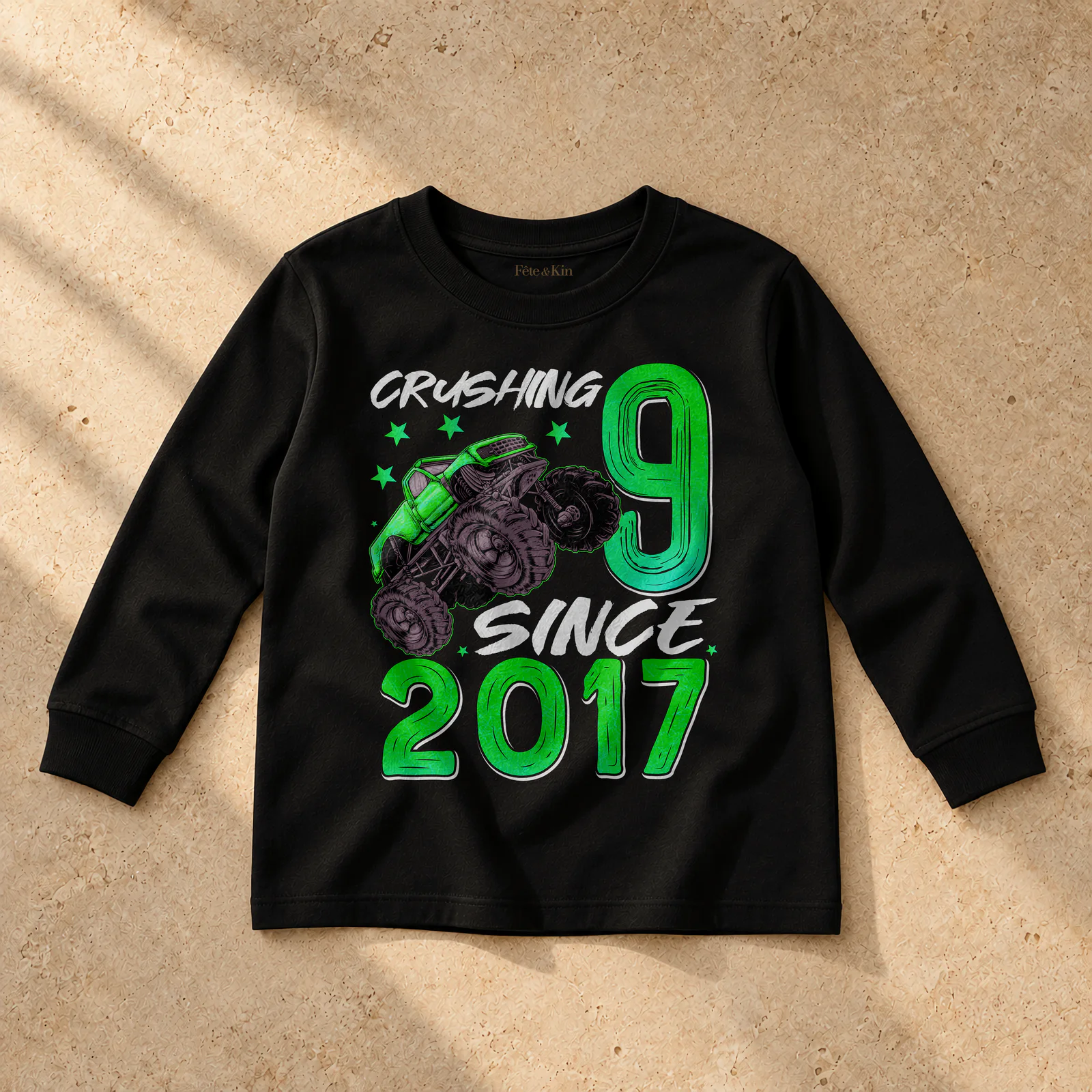 9 Year Old Boy Gifts in white on a Toddler Cotton Long Sleeve T-Shirt — Product mockup