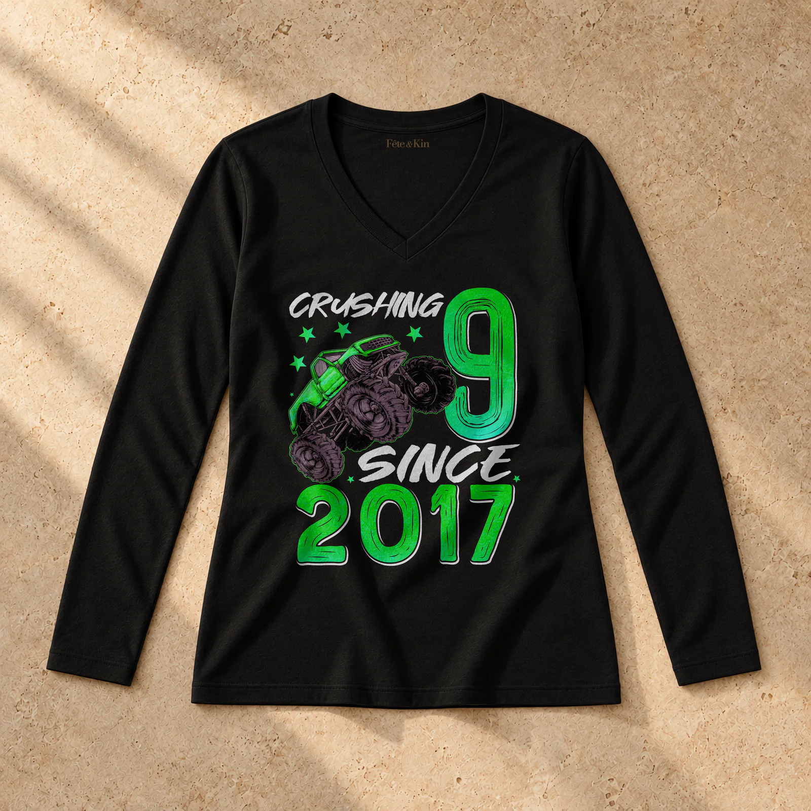 Gift For 9 Year Old Boys in white on a Women's Long Sleeve V-Neck T-Shirt — Product mockup